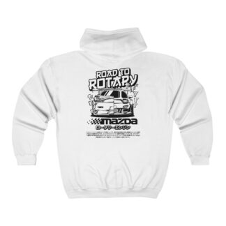 Mazda RX7 Front & Back Road to Rotary Heavy Blend Full Zip Hooded Sweatshirt Light Colors