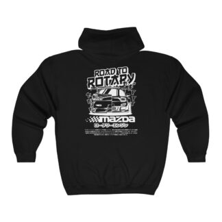 Mazda RX7 Front & Back Road to Rotary Heavy Blend Full Zip Hooded Sweatshirt Dark Colors